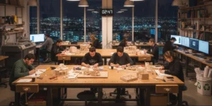 Taller de maquetas en residencia de estudiantes de Arquitectura en Barcelona con vistas a la Sagrada Familia